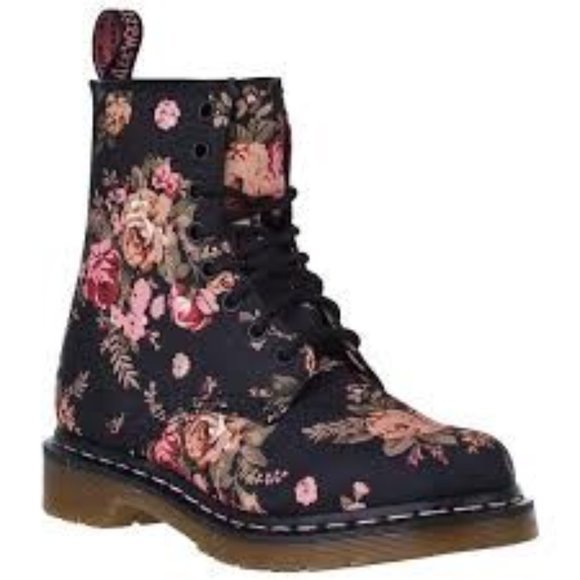 Dr. Martens Shoes - Dr.Martens 1460 Lace Up Boot Size 10 Brown & Pink Victorian Floral Canvas Combat